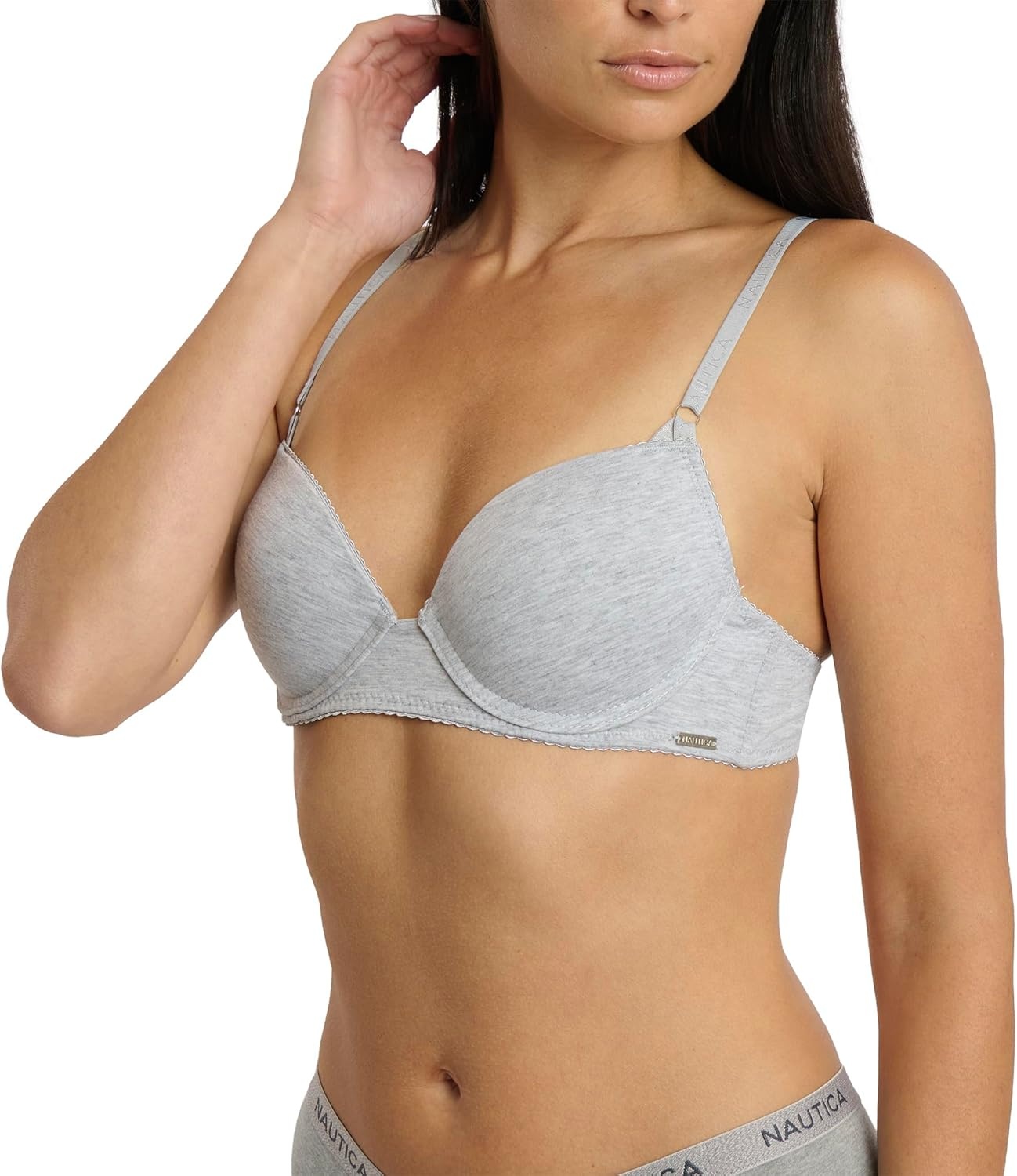 image:imageNautica Womens 3Pack Bras Cotton Blend Light Lift Everyday TShirt Bra SetMoon RayMd Heather GreyChainmetal