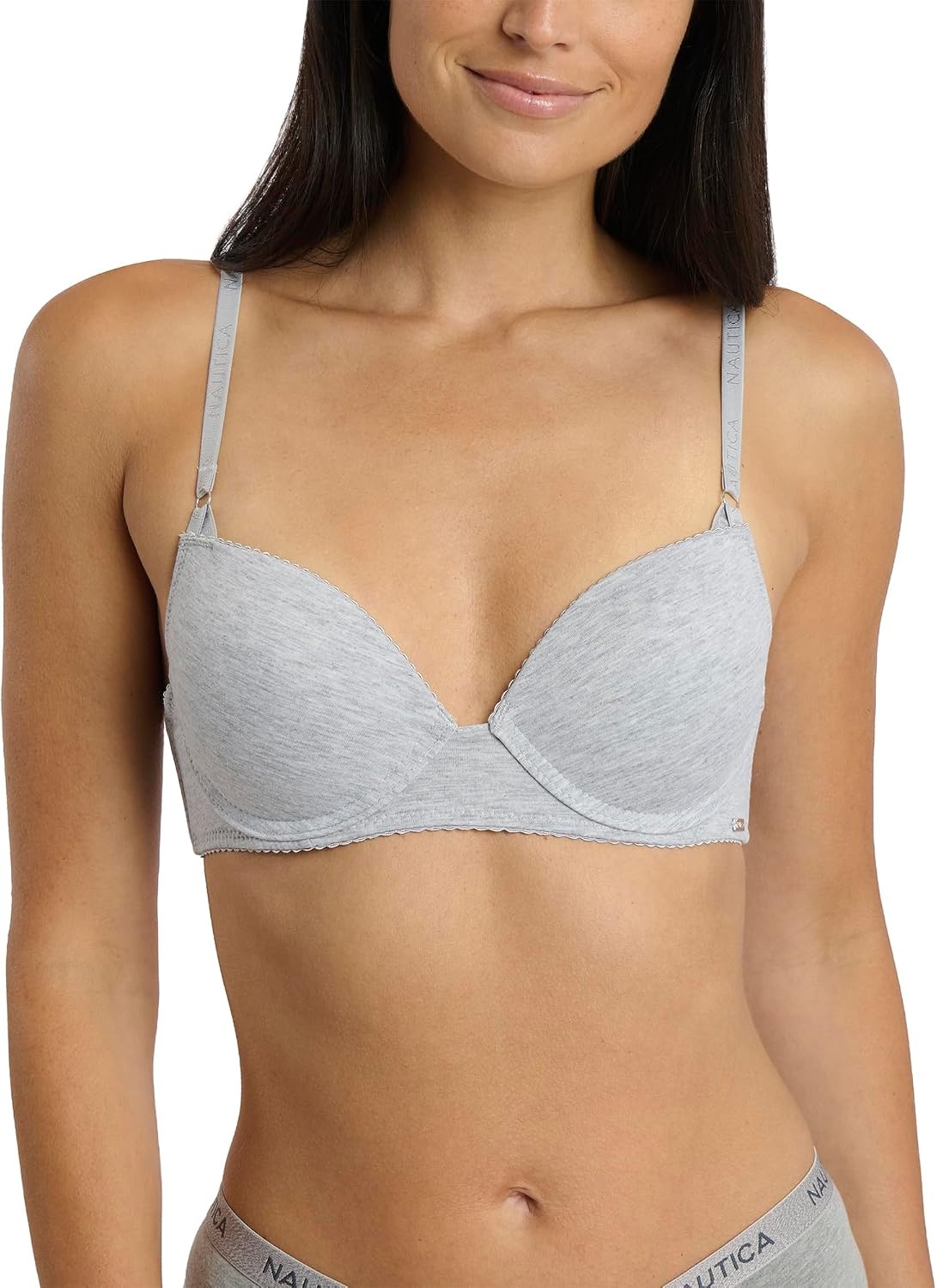 image:imageNautica Womens 3Pack Bras Cotton Blend Light Lift Everyday TShirt Bra SetMoon RayMd Heather GreyChainmetal