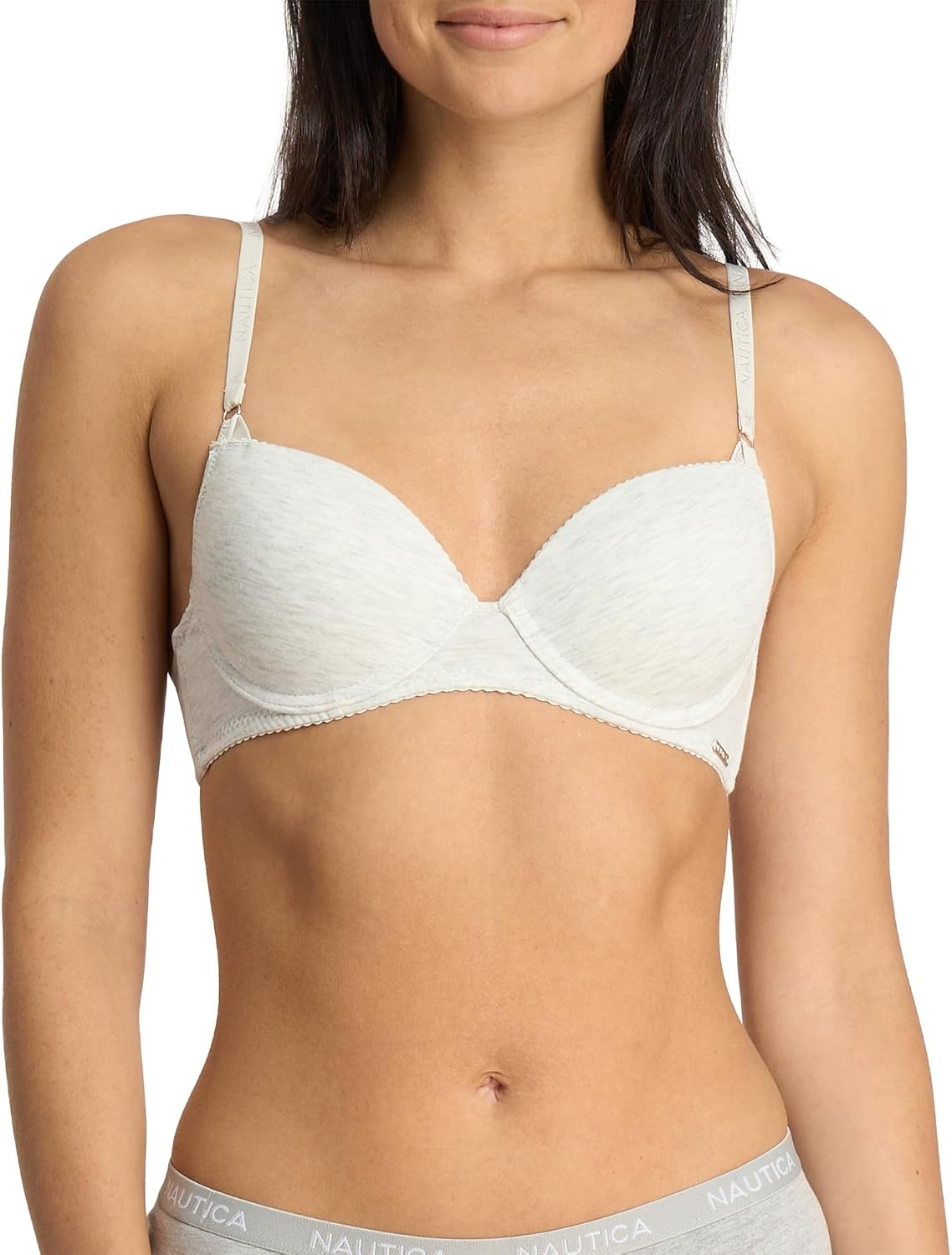 image:imageNautica Womens 3Pack Bras Cotton Blend Light Lift Everyday TShirt Bra SetZen GardenLt Heather GreyNavy Heather