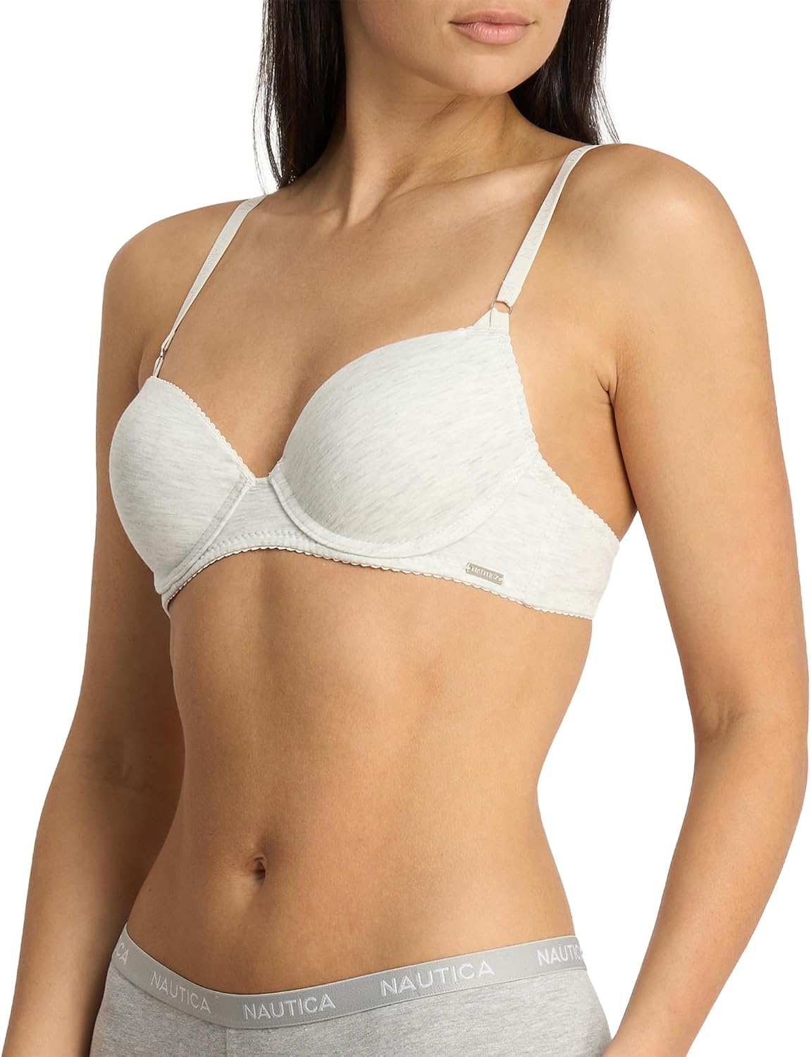 image:imageNautica Womens 3Pack Bras Cotton Blend Light Lift Everyday TShirt Bra SetZen GardenLt Heather GreyNavy Heather