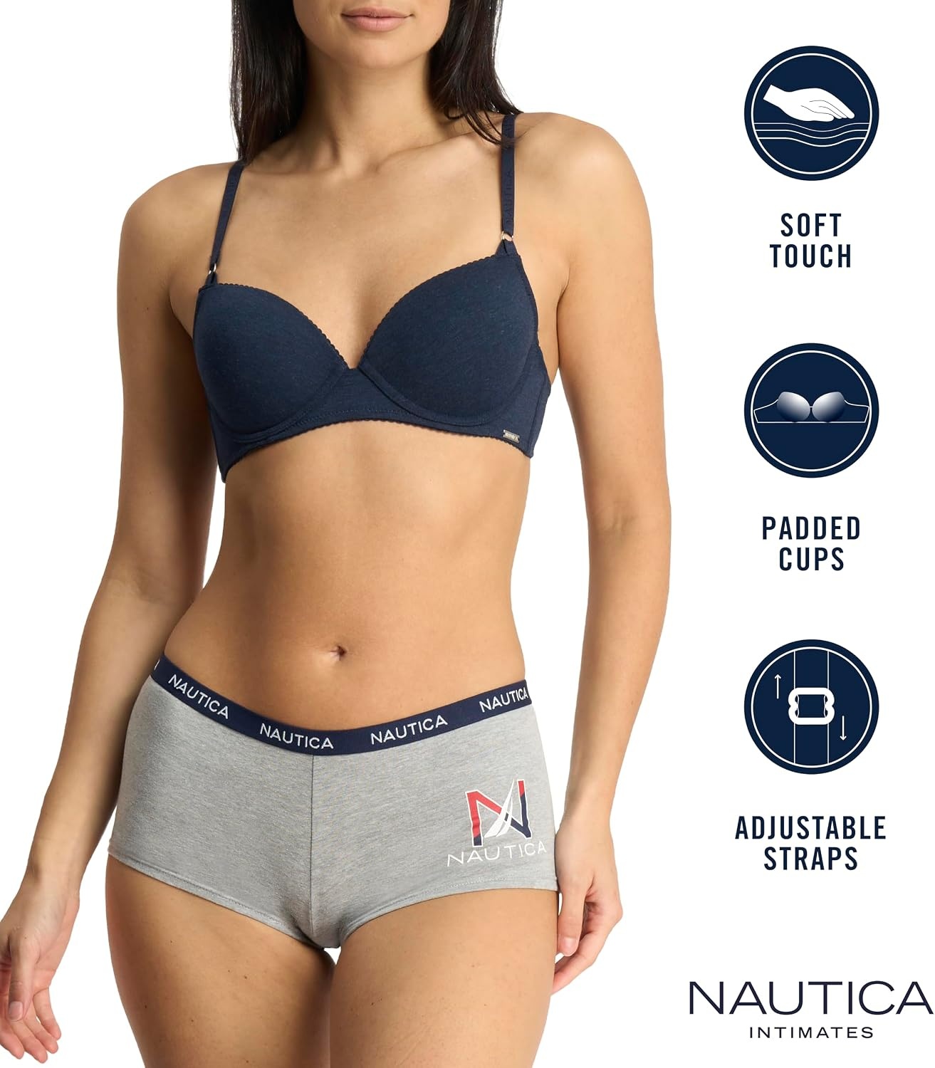 image:imageNautica Womens 3Pack Bras Cotton Blend Light Lift Everyday TShirt Bra SetZen GardenLt Heather GreyNavy Heather