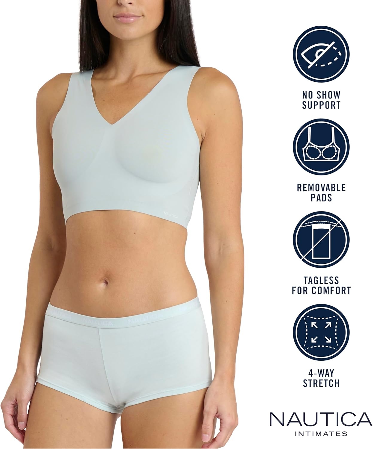 image:imageNautica Womens 3Pack Wireless Bra Laser Lounge NoShow Everyday Comfort BralettesPale SageSandy BeigeLight Mocha
