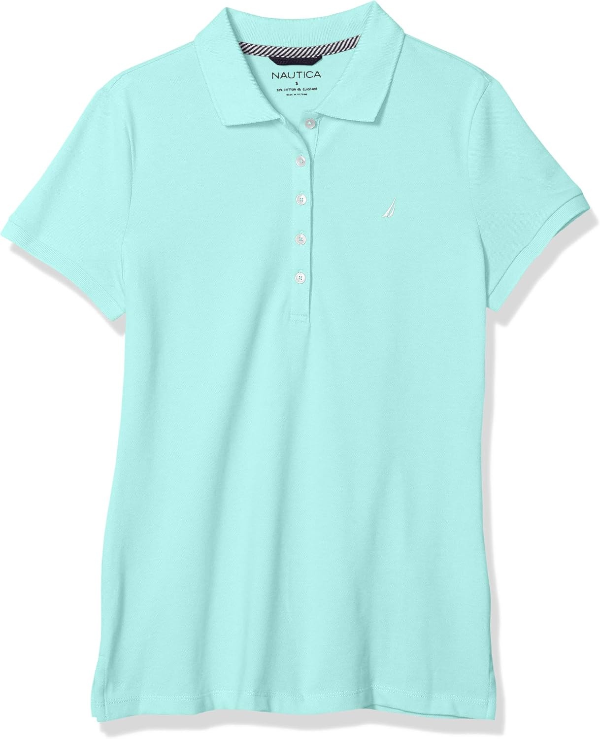 image:imageNautica Womens 5Button Short Sleeve Breathable 100 Cotton Polo ShirtAruba Blue