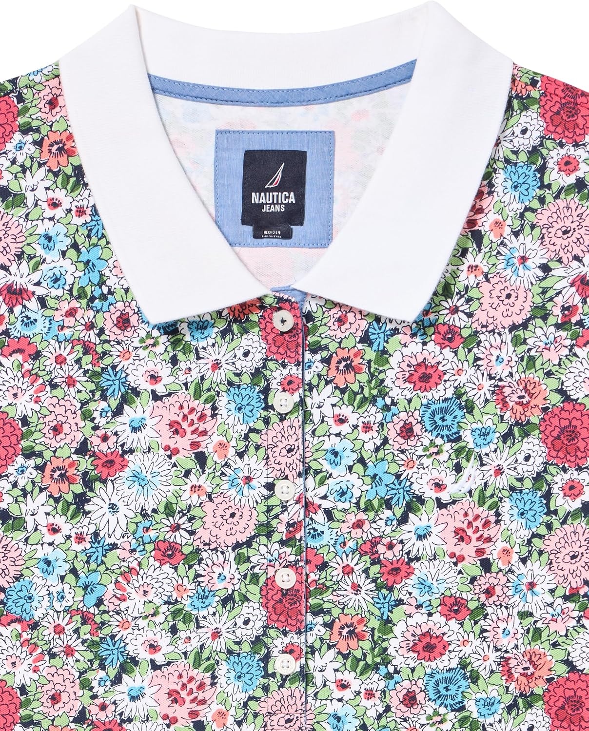image:imageNautica Womens 5Button Short Sleeve Breathable 100 Cotton Polo ShirtBloom Multi