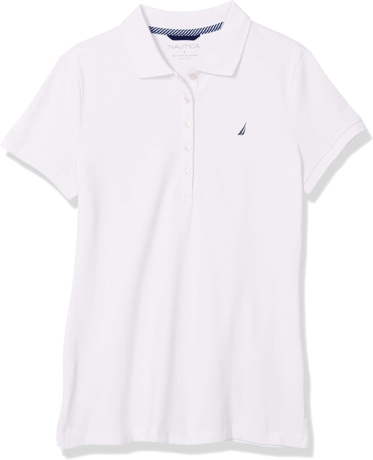 image:imageNautica Womens 5Button Short Sleeve Breathable 100 Cotton Polo ShirtBright White