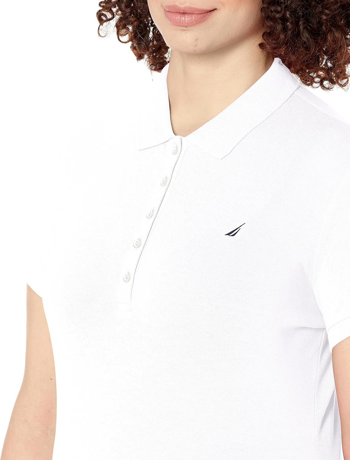 image:imageNautica Womens 5Button Short Sleeve Breathable 100 Cotton Polo ShirtBright White