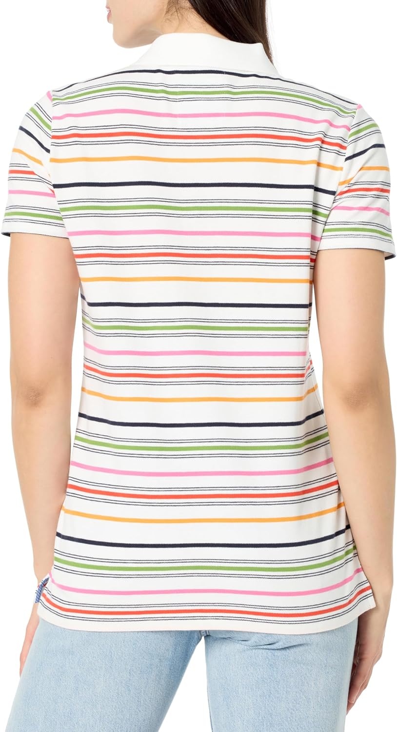 image:imageNautica Womens 5Button Short Sleeve Breathable 100 Cotton Polo ShirtBright White Multi