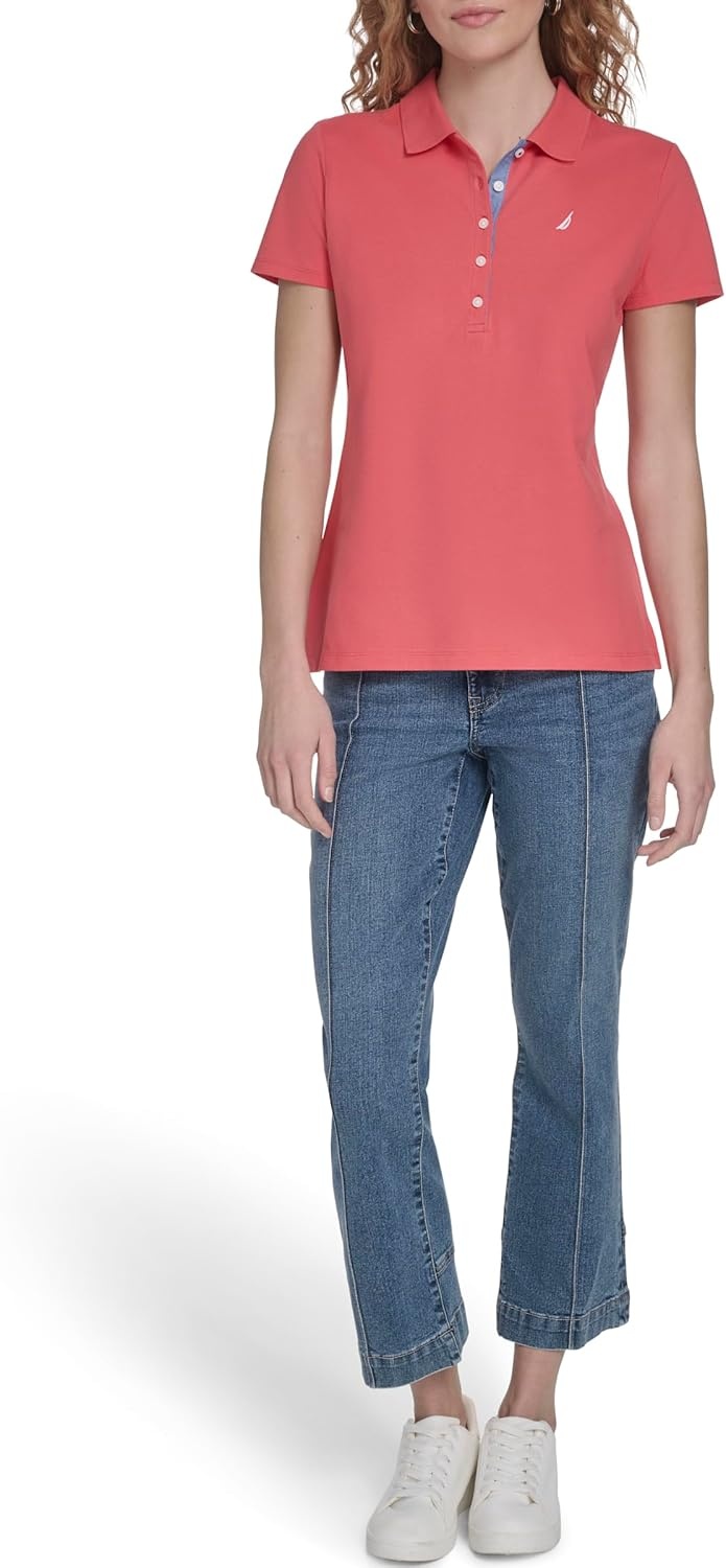 image:imageNautica Womens 5Button Short Sleeve Breathable 100 Cotton Polo ShirtCoralie