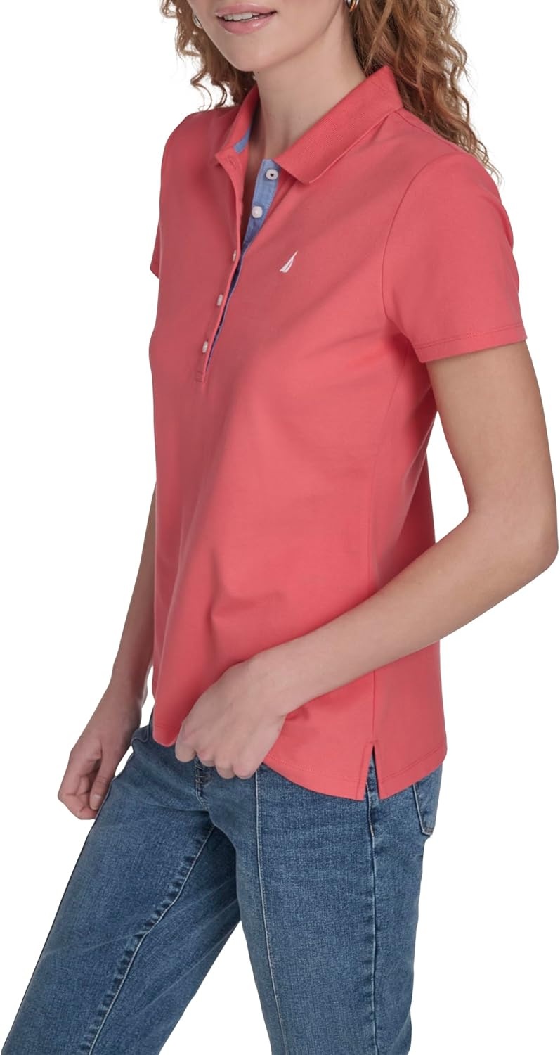 image:imageNautica Womens 5Button Short Sleeve Breathable 100 Cotton Polo ShirtCoralie