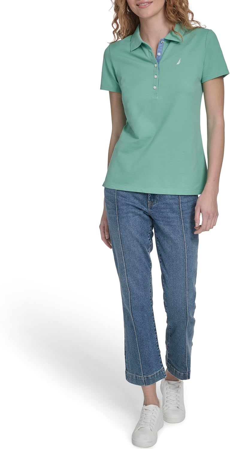 image:imageNautica Womens 5Button Short Sleeve Breathable 100 Cotton Polo ShirtCrme De Menthe