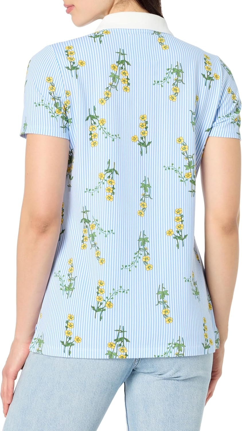 image:imageNautica Womens 5Button Short Sleeve Breathable 100 Cotton Polo ShirtDaffodil Multi