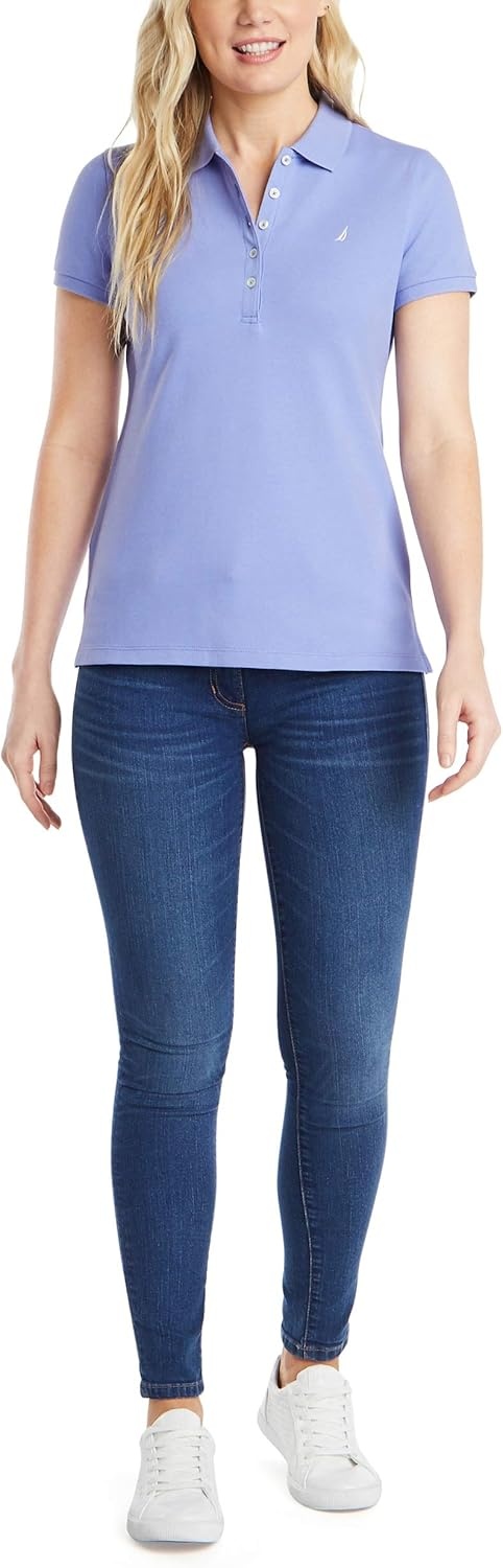 image:imageNautica Womens 5Button Short Sleeve Breathable 100 Cotton Polo ShirtDeep Peri