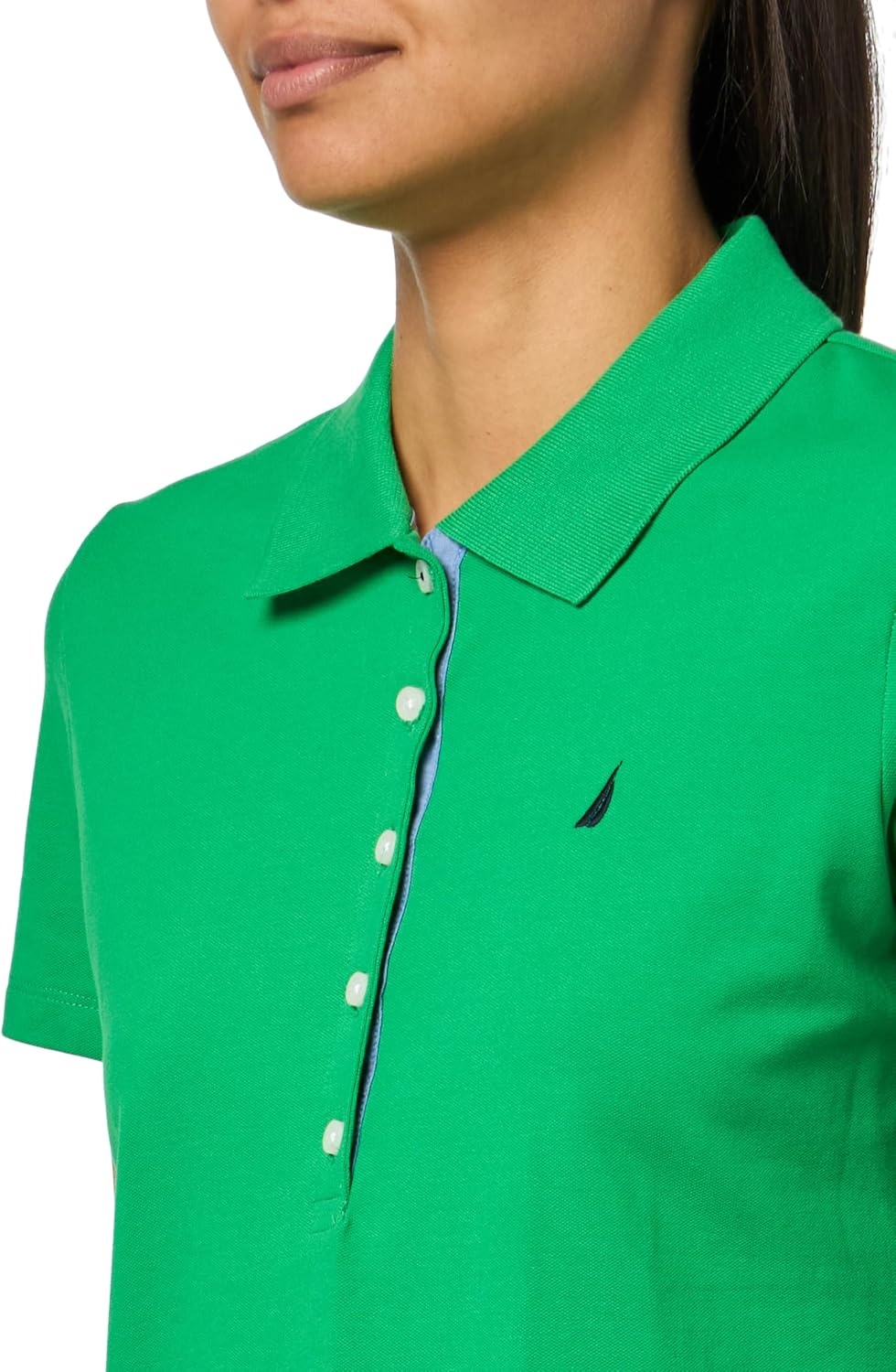 image:imageNautica Womens 5Button Short Sleeve Breathable 100 Cotton Polo ShirtFern