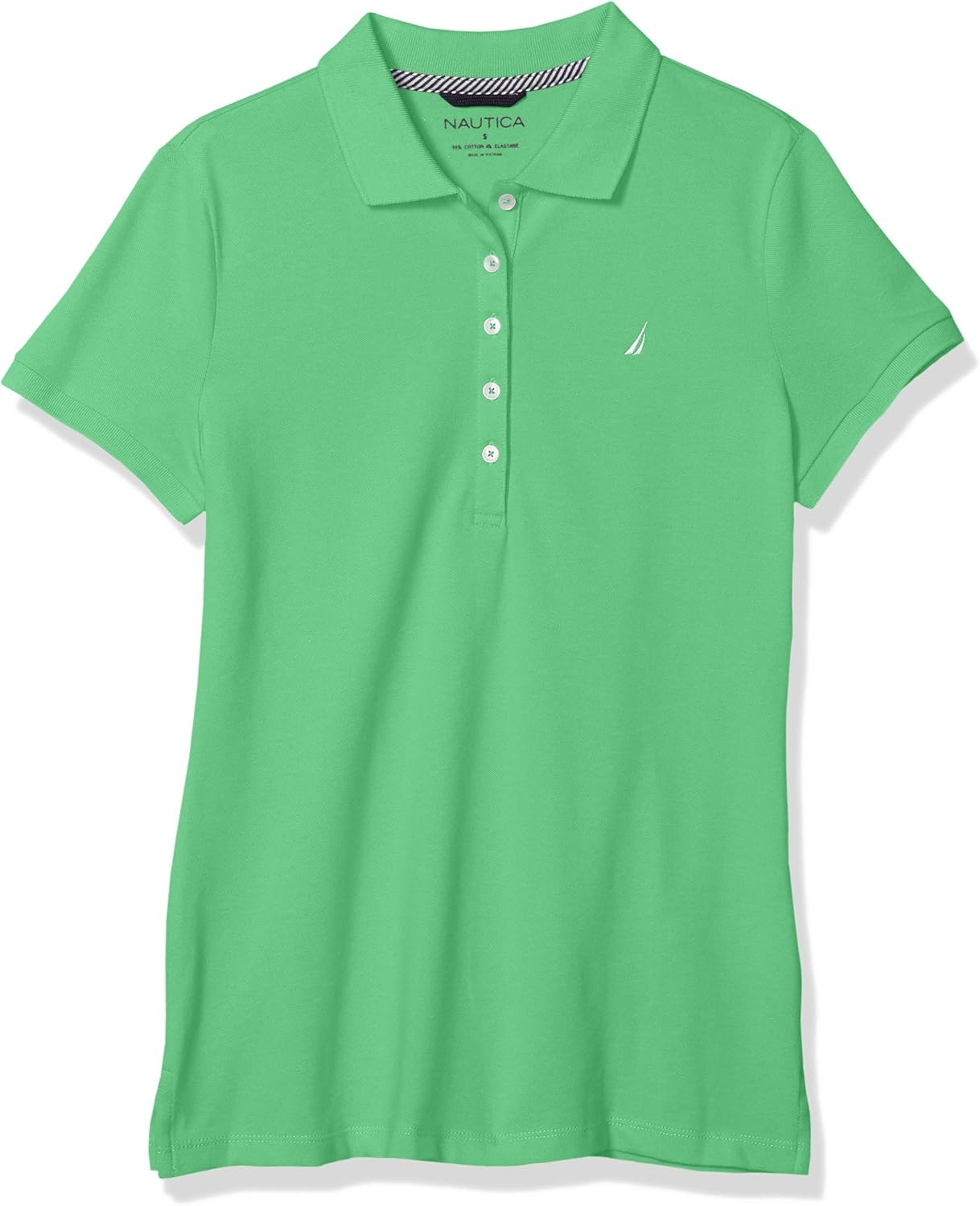 image:imageNautica Womens 5Button Short Sleeve Breathable 100 Cotton Polo ShirtLeaf Green