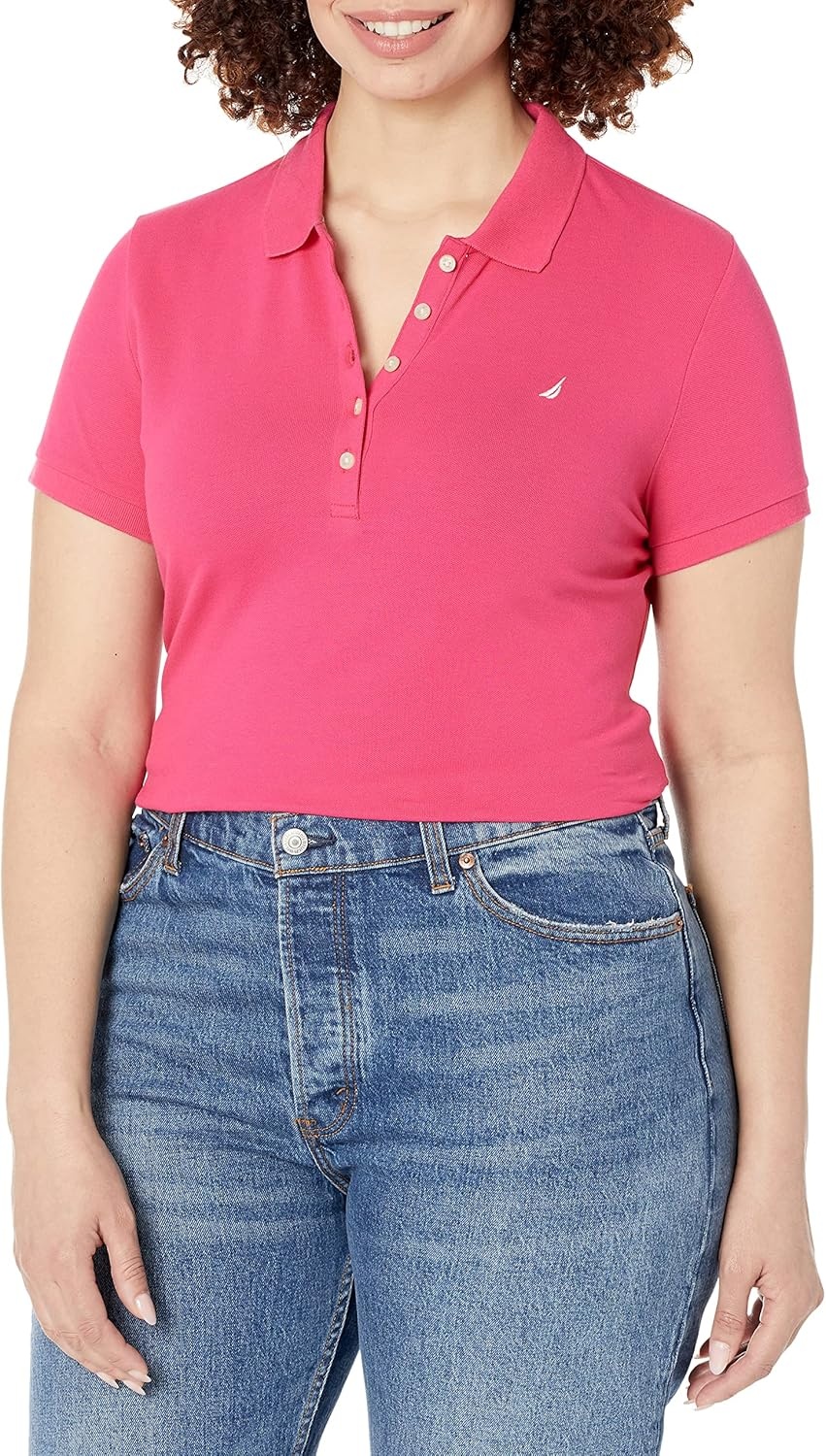 image:imageNautica Womens 5Button Short Sleeve Breathable 100 Cotton Polo ShirtLeis Pink