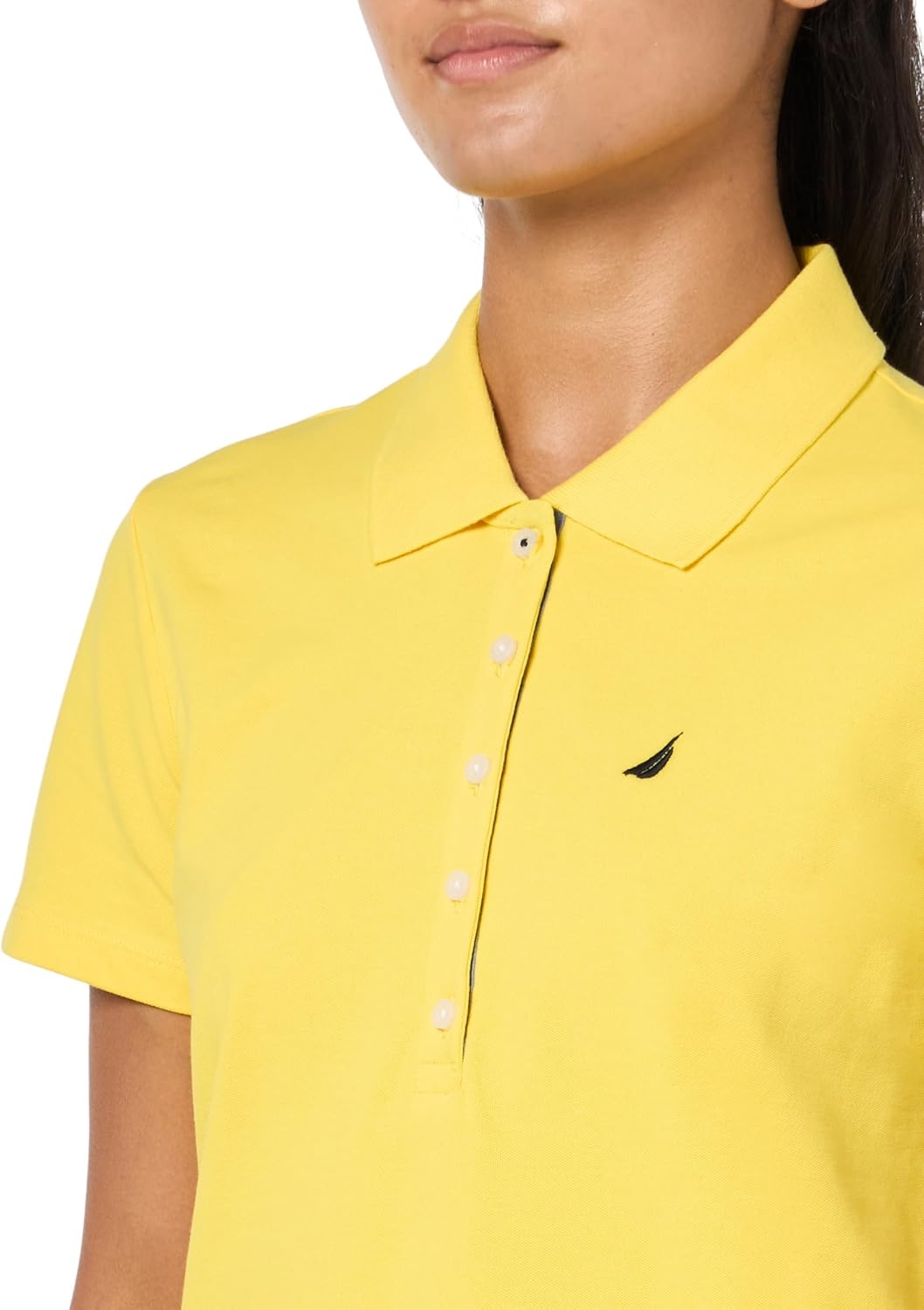 image:imageNautica Womens 5Button Short Sleeve Breathable 100 Cotton Polo ShirtLemon Zest