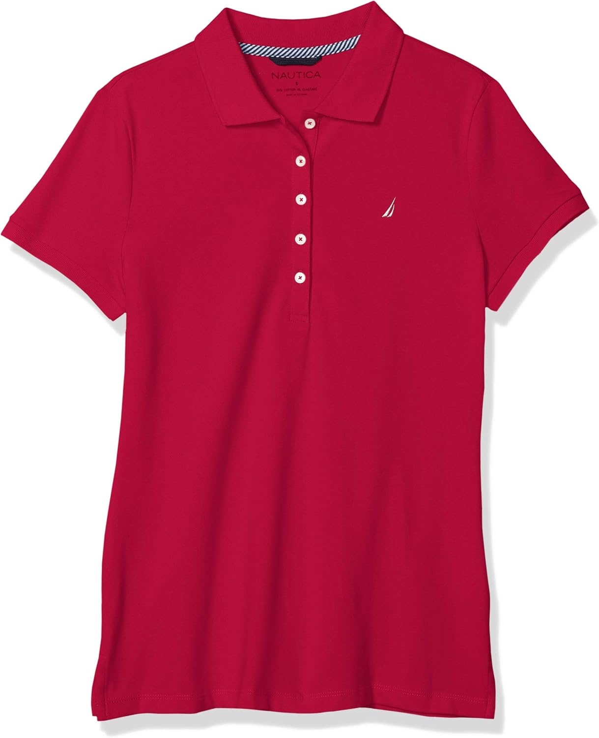 image:imageNautica Womens 5Button Short Sleeve Breathable 100 Cotton Polo ShirtNautica Red