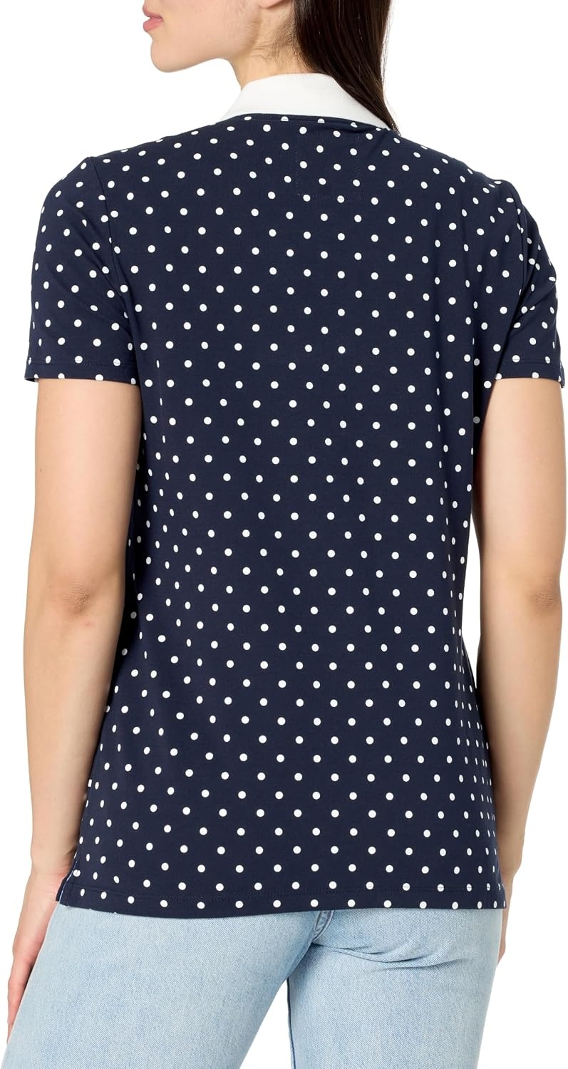 image:imageNautica Womens 5Button Short Sleeve Breathable 100 Cotton Polo ShirtPoka Dot WhiteNight Sky