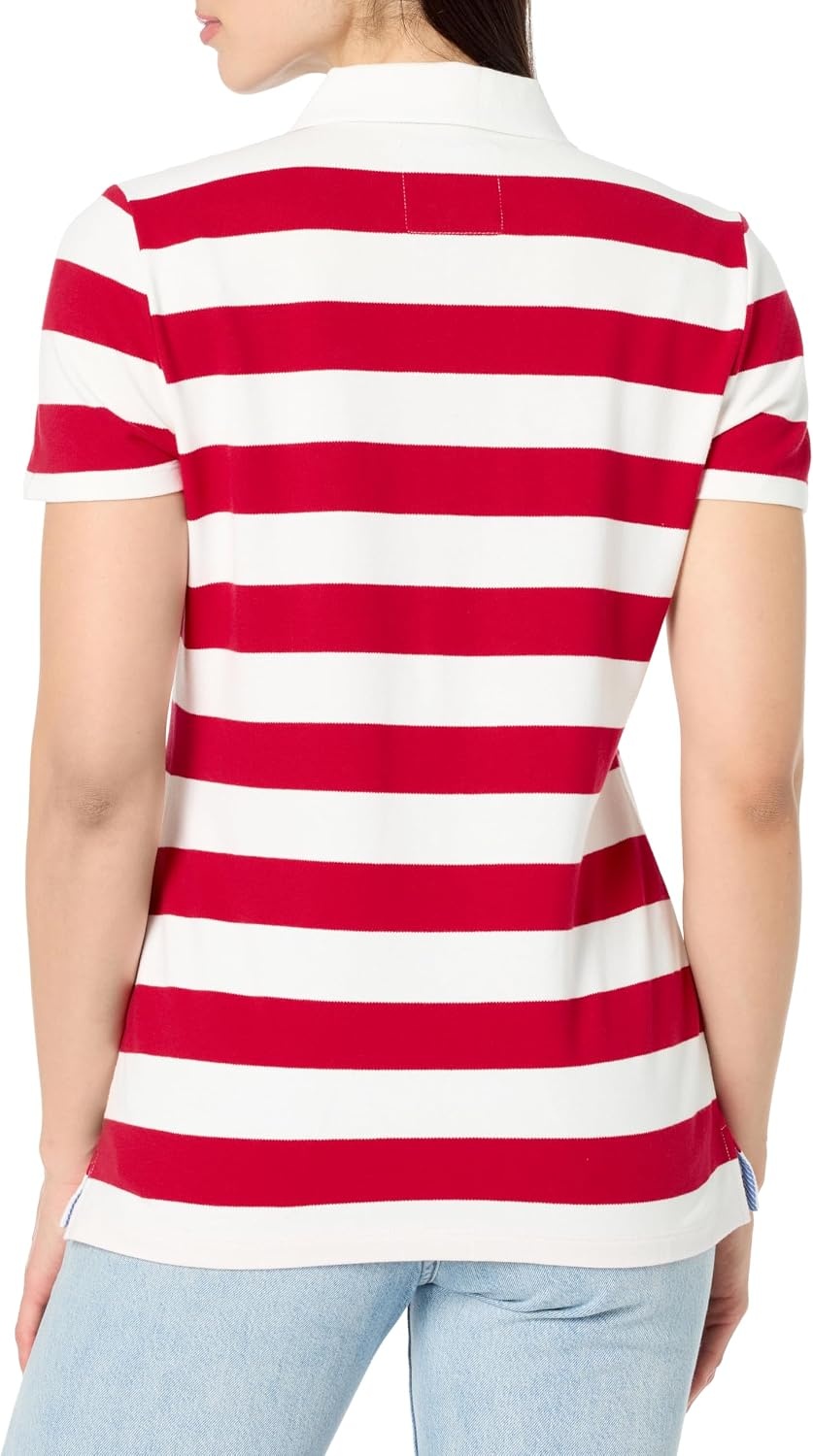 image:imageNautica Womens 5Button Short Sleeve Breathable 100 Cotton Polo ShirtRegatta RedBright White