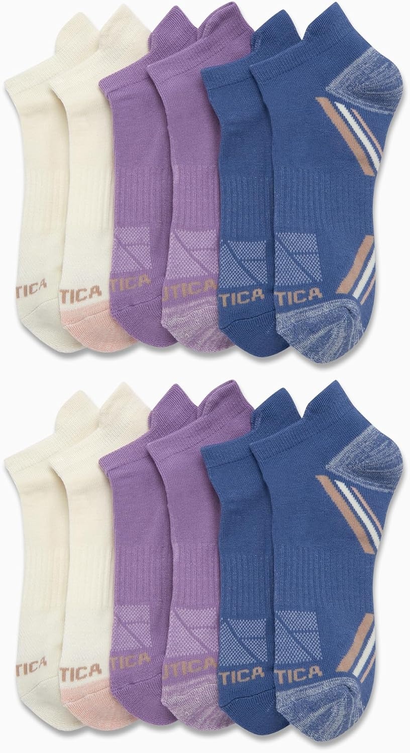 image:imageNautica Womens Ankle Socks 12 Pack Breathable Mesh Cushioned Low Cut Socks for Women Gym Athletic Womens Socks 410Blue Assorted