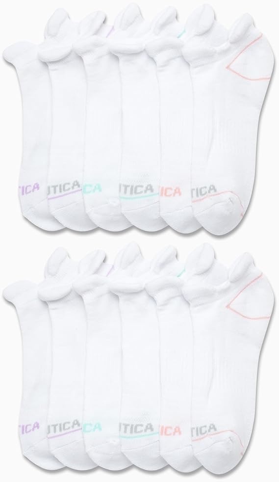 image:imageNautica Womens Ankle Socks 12 Pack Breathable Mesh Cushioned Low Cut Socks for Women Gym Athletic Womens Socks 410White