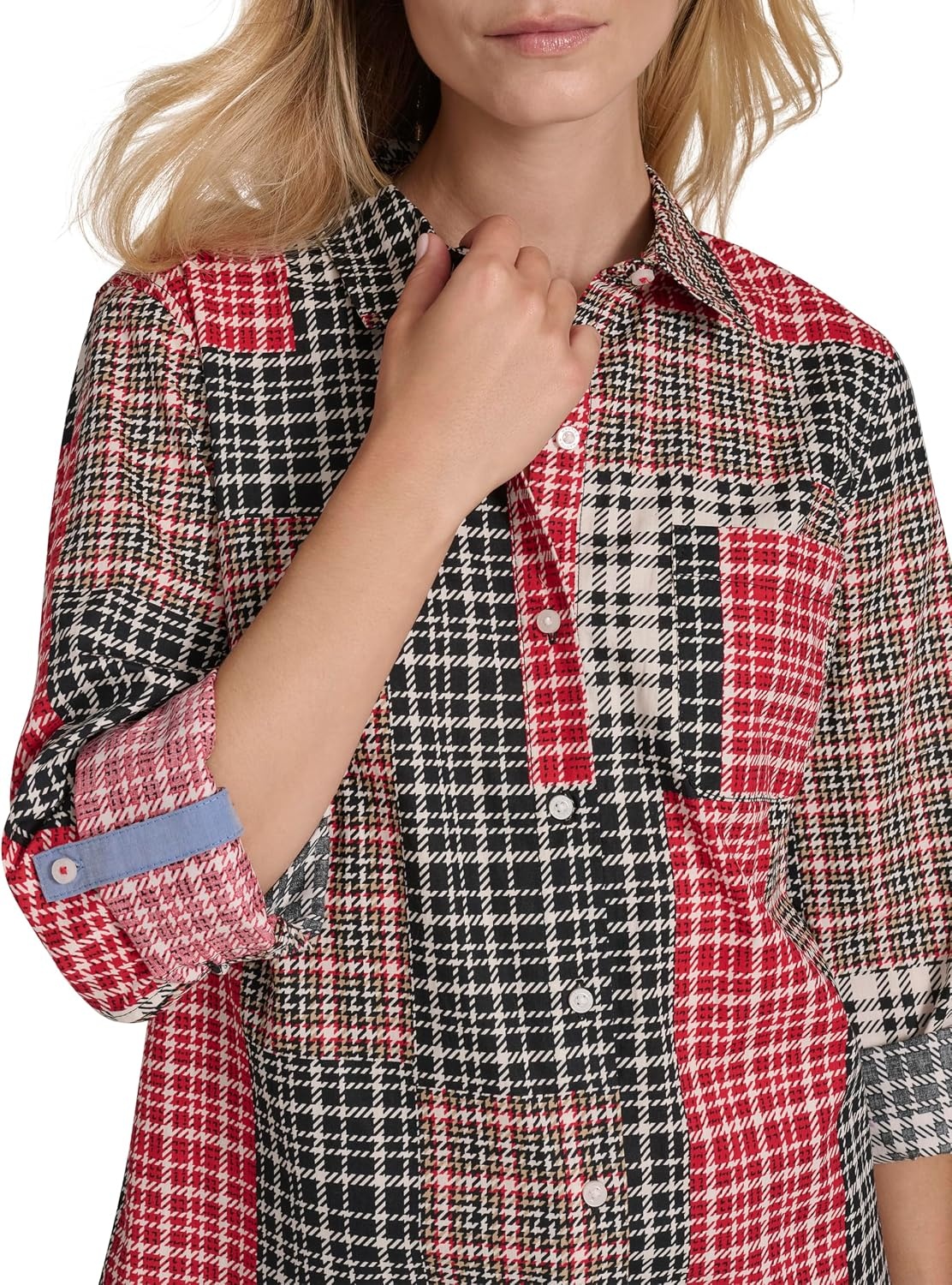 image:imageNautica Womens Button Front Long Sleeve Roll Tab ShirtBlack Multi
