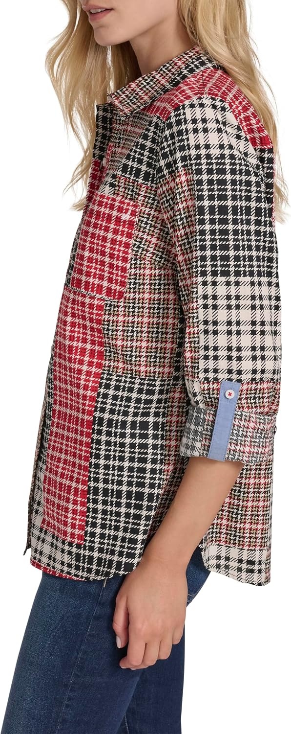 image:imageNautica Womens Button Front Long Sleeve Roll Tab ShirtBlack Multi