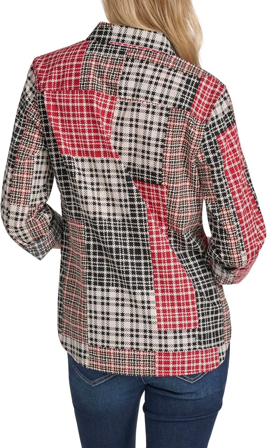 image:imageNautica Womens Button Front Long Sleeve Roll Tab ShirtBlack Multi