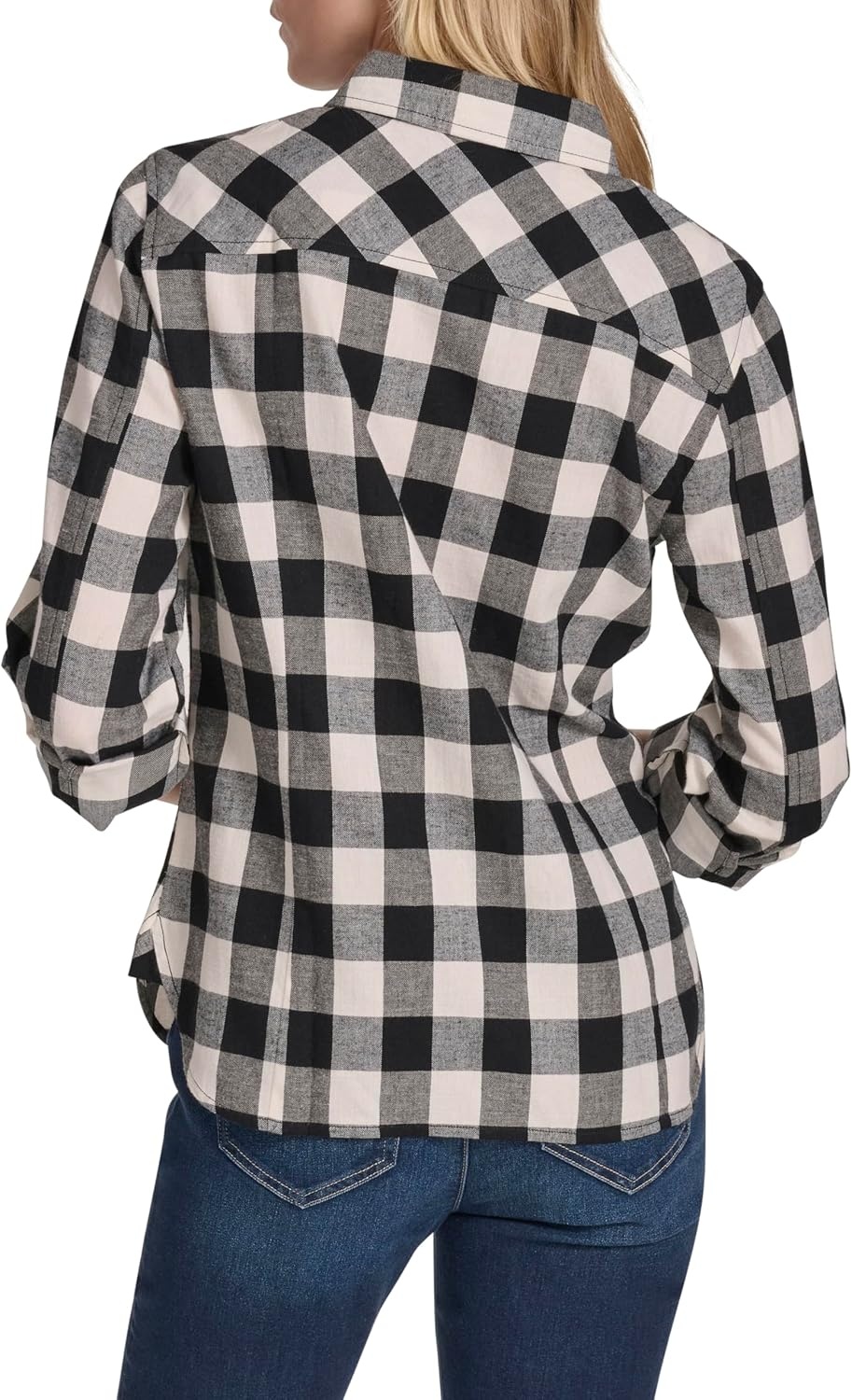 image:imageNautica Womens Button Front Long Sleeve Roll Tab ShirtBlackWhite Swan