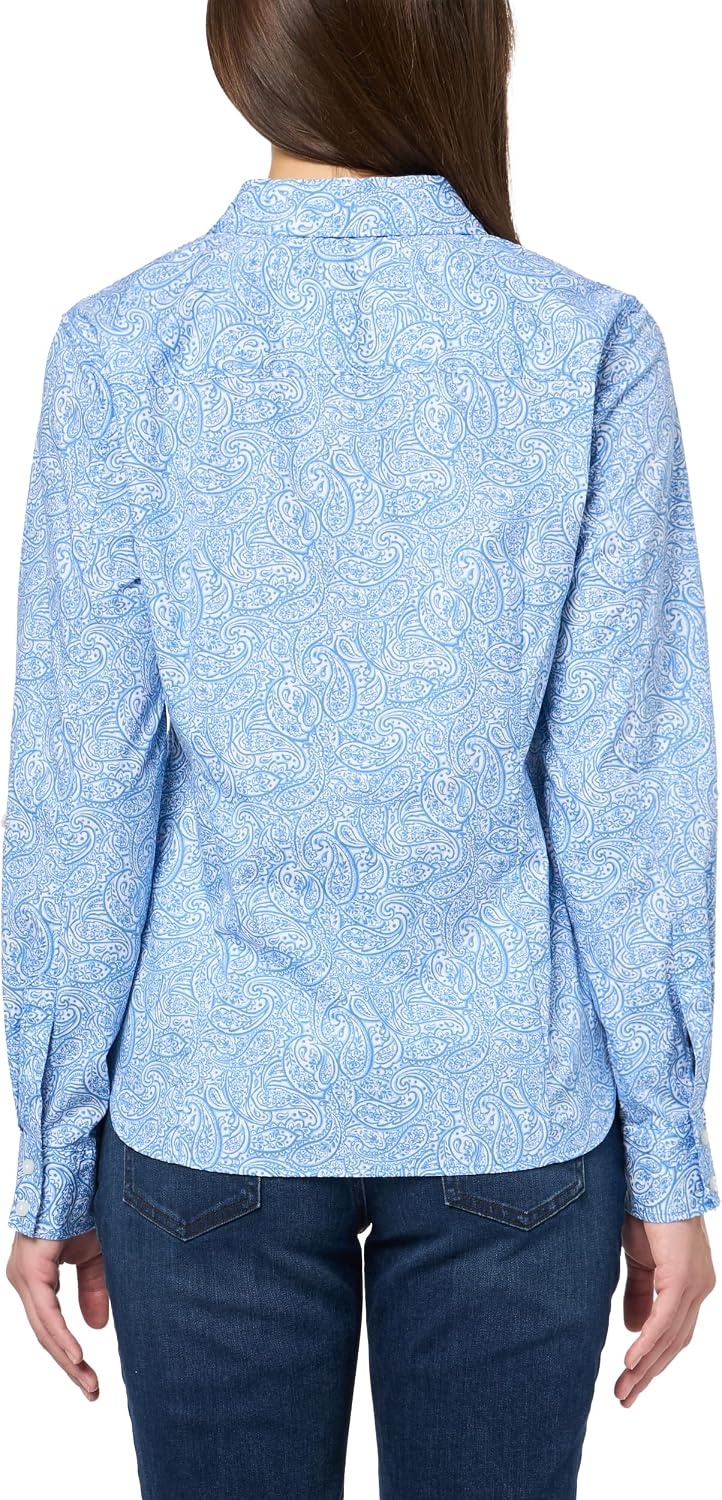 image:imageNautica Womens Button Front Long Sleeve Roll Tab ShirtBlue Haze Multi