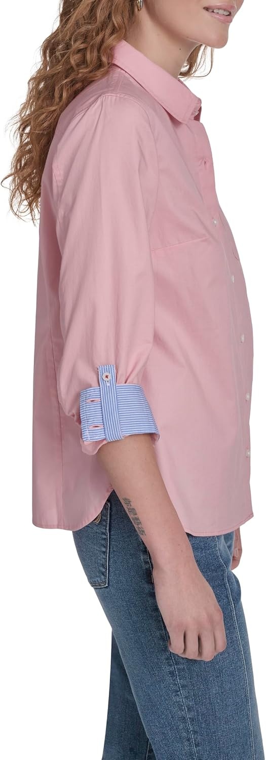 image:imageNautica Womens Button Front Long Sleeve Roll Tab ShirtBridal Rose