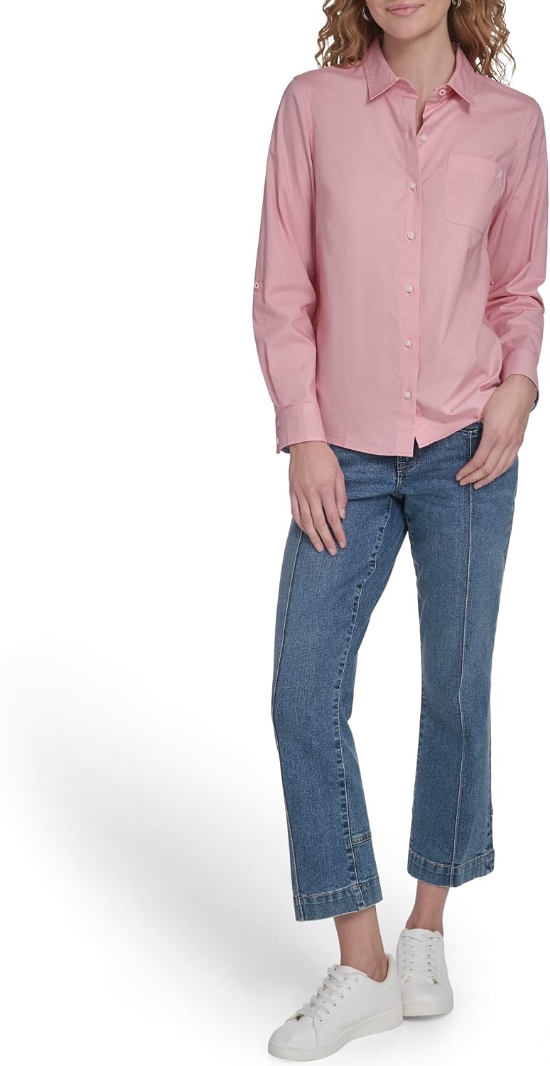 image:imageNautica Womens Button Front Long Sleeve Roll Tab ShirtBridal Rose