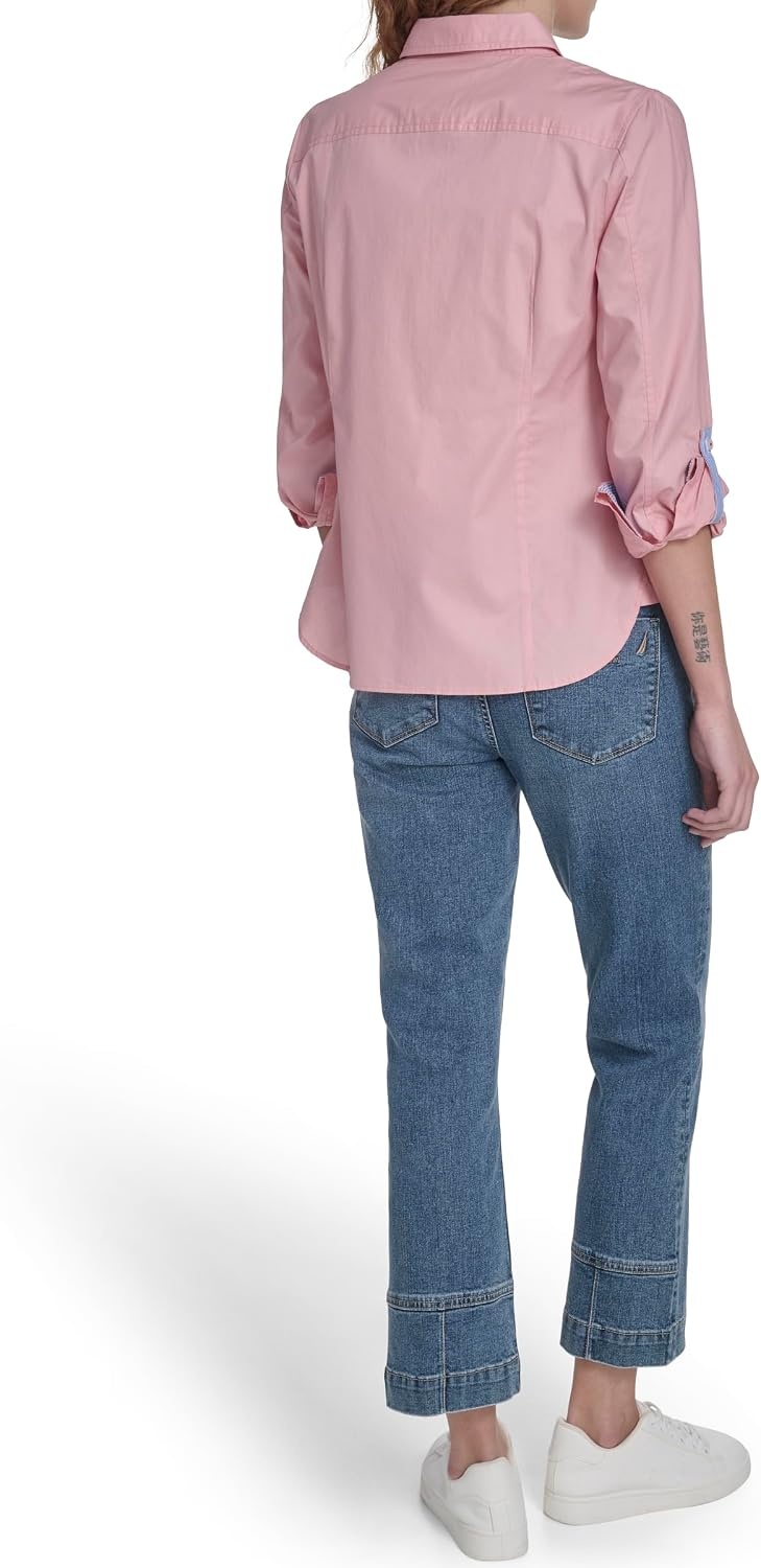 image:imageNautica Womens Button Front Long Sleeve Roll Tab ShirtBridal Rose