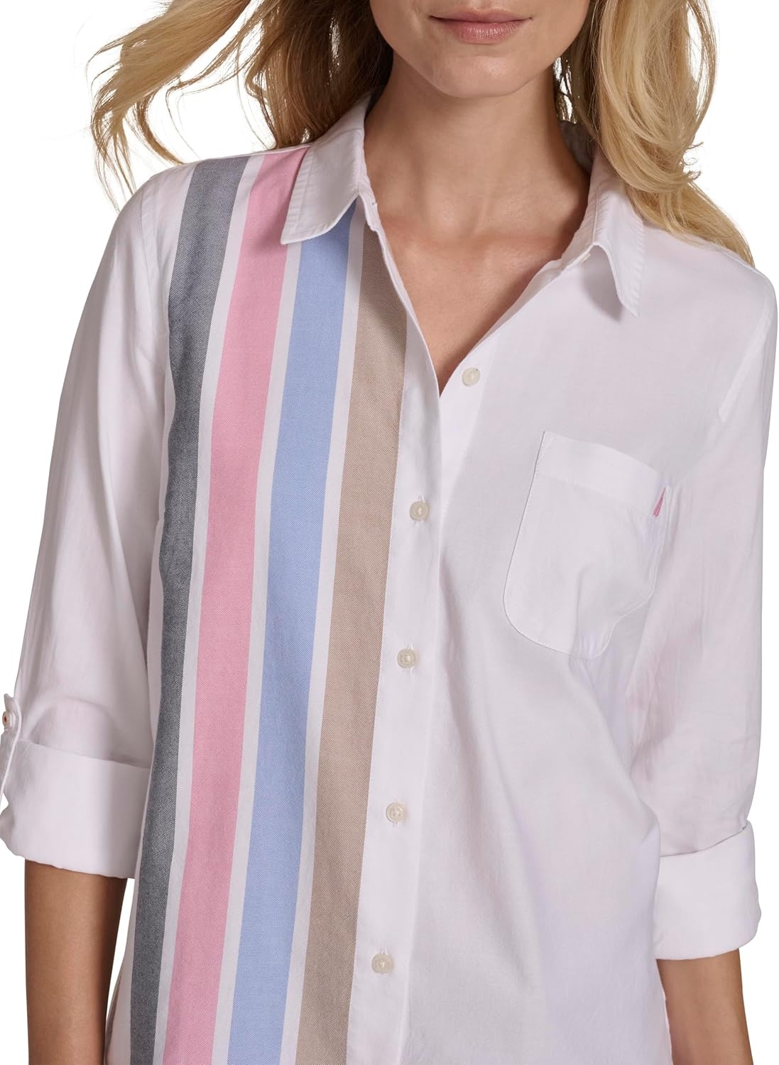 image:imageNautica Womens Button Front Long Sleeve Roll Tab ShirtConfetti