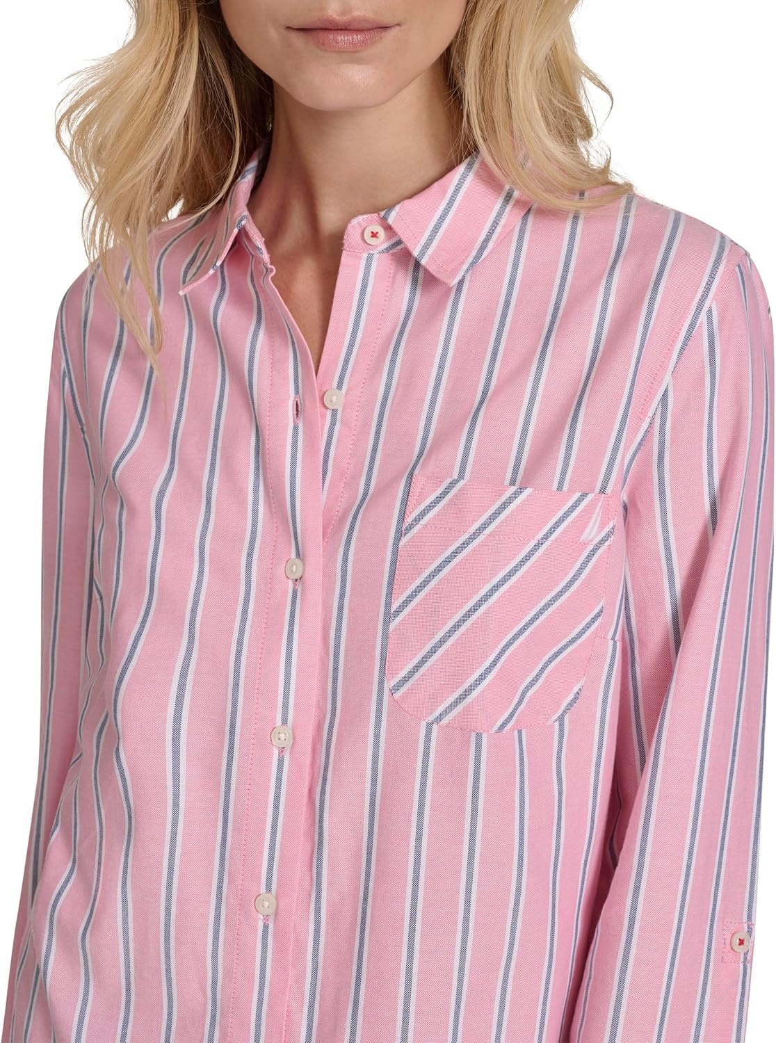 image:imageNautica Womens Button Front Long Sleeve Roll Tab ShirtConfetti Multi