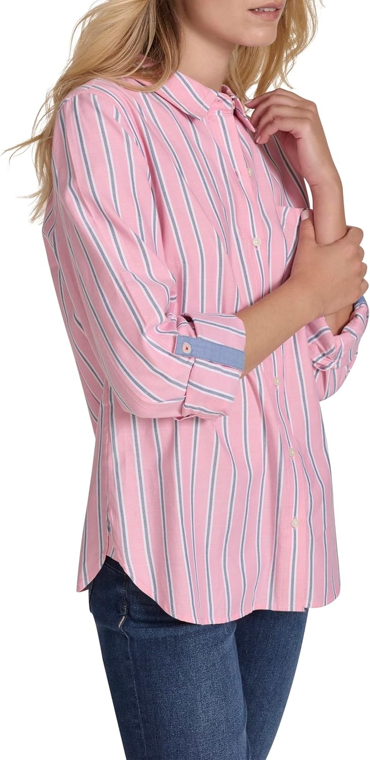 image:imageNautica Womens Button Front Long Sleeve Roll Tab ShirtConfetti Multi