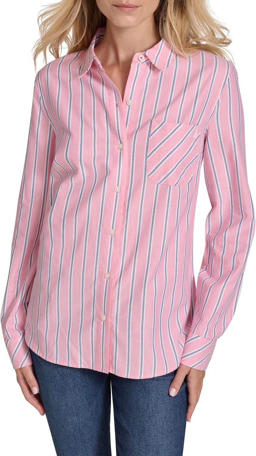 image:imageNautica Womens Button Front Long Sleeve Roll Tab ShirtConfetti Multi