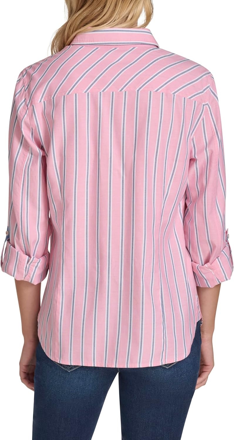 image:imageNautica Womens Button Front Long Sleeve Roll Tab ShirtConfetti Multi