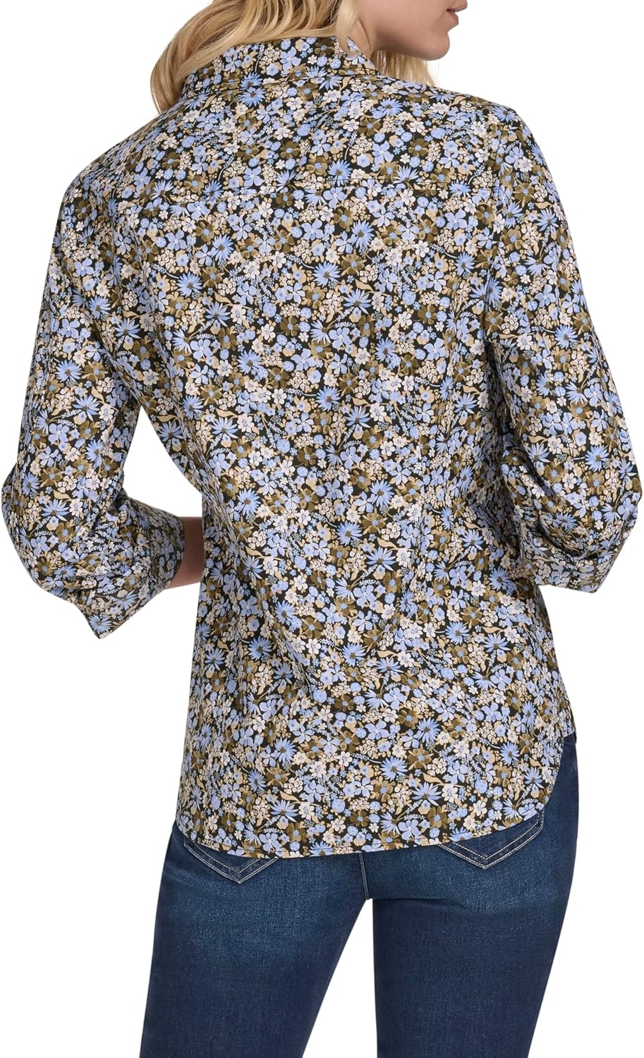 image:imageNautica Womens Button Front Long Sleeve Roll Tab ShirtDeep French Blue Multi