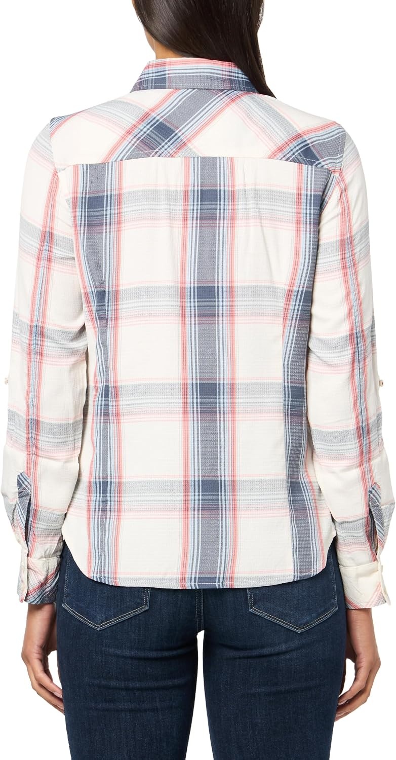 image:imageNautica Womens Button Front Long Sleeve Roll Tab ShirtDeep Pink Multi