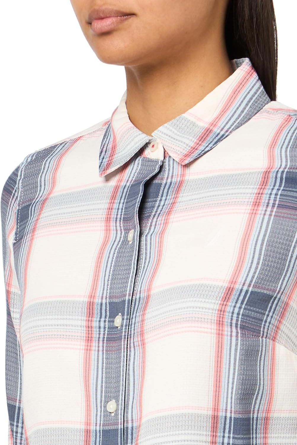 image:imageNautica Womens Button Front Long Sleeve Roll Tab ShirtDeep Pink Multi