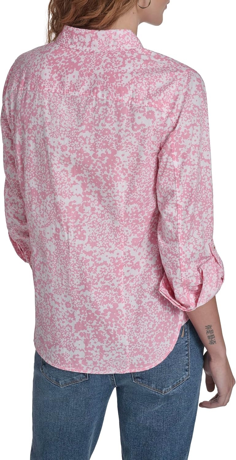 image:imageNautica Womens Button Front Long Sleeve Roll Tab ShirtEnglish Rose Multi