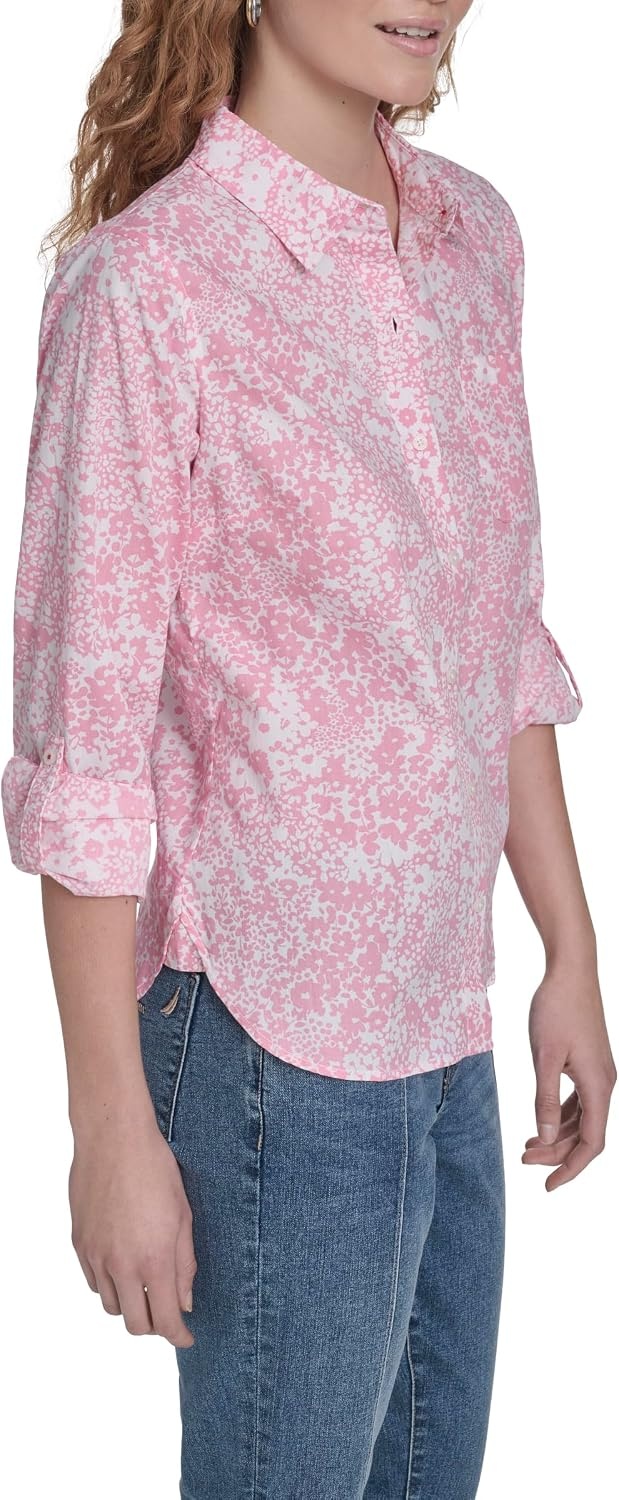 image:imageNautica Womens Button Front Long Sleeve Roll Tab ShirtEnglish Rose Multi