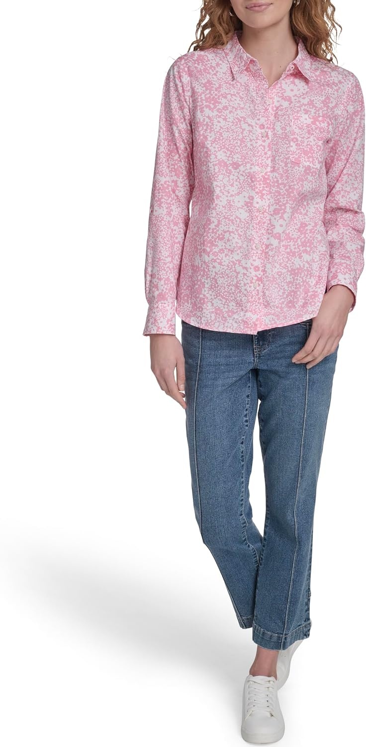 image:imageNautica Womens Button Front Long Sleeve Roll Tab ShirtEnglish Rose Multi