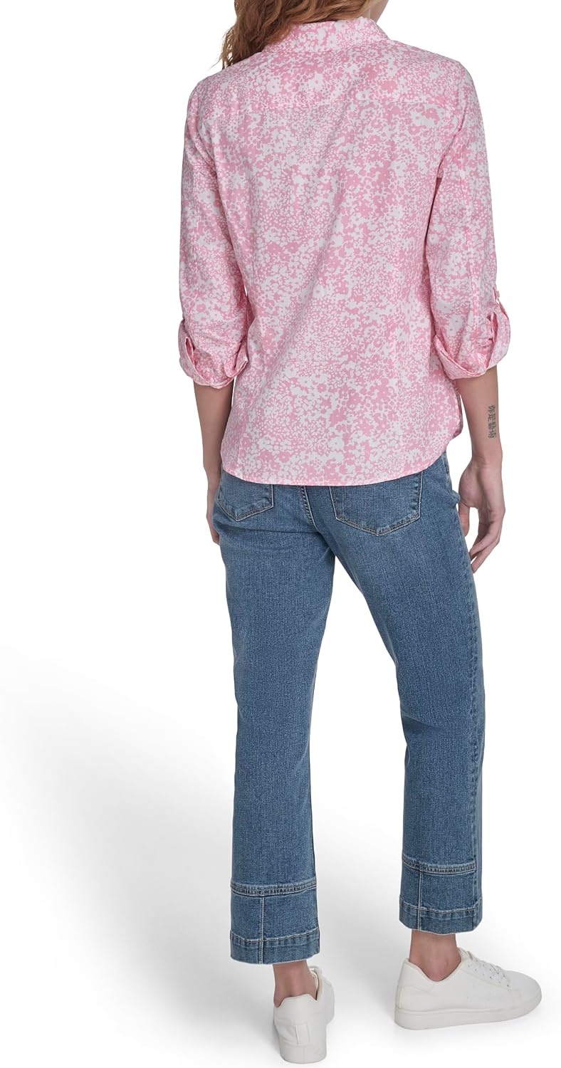 image:imageNautica Womens Button Front Long Sleeve Roll Tab ShirtEnglish Rose Multi