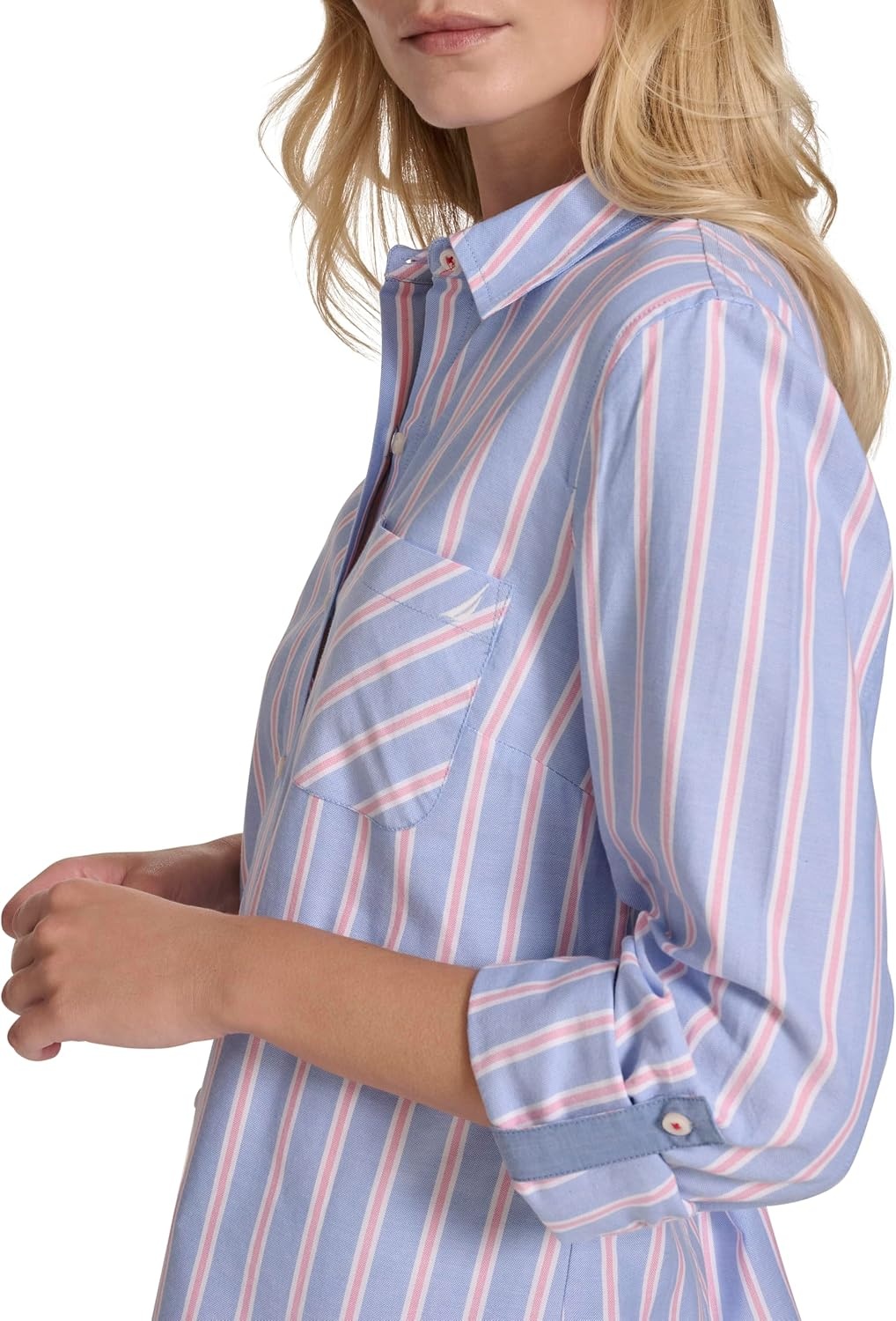 image:imageNautica Womens Button Front Long Sleeve Roll Tab ShirtFrench Blue Multi