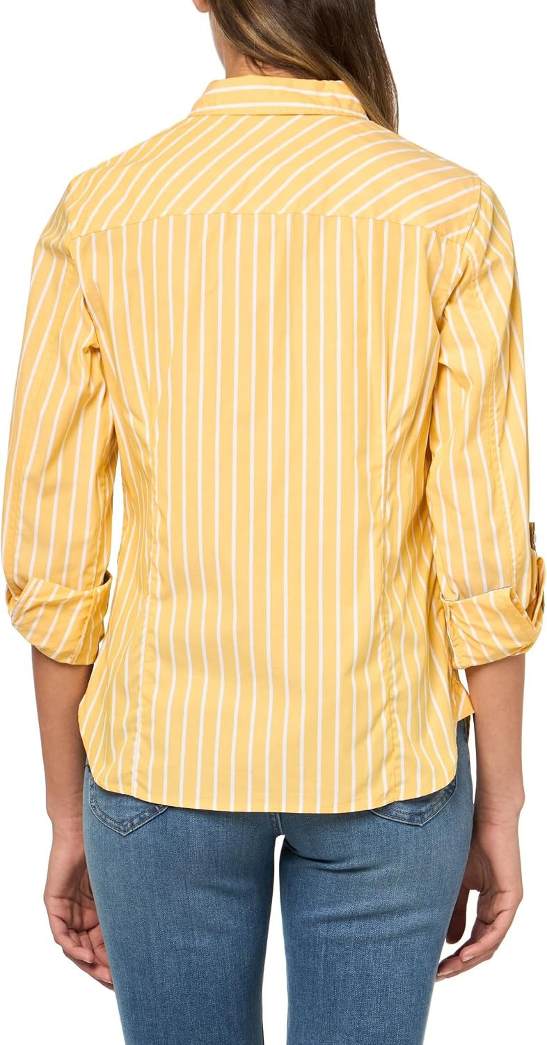 image:imageNautica Womens Button Front Long Sleeve Roll Tab ShirtGoldenrodWhite