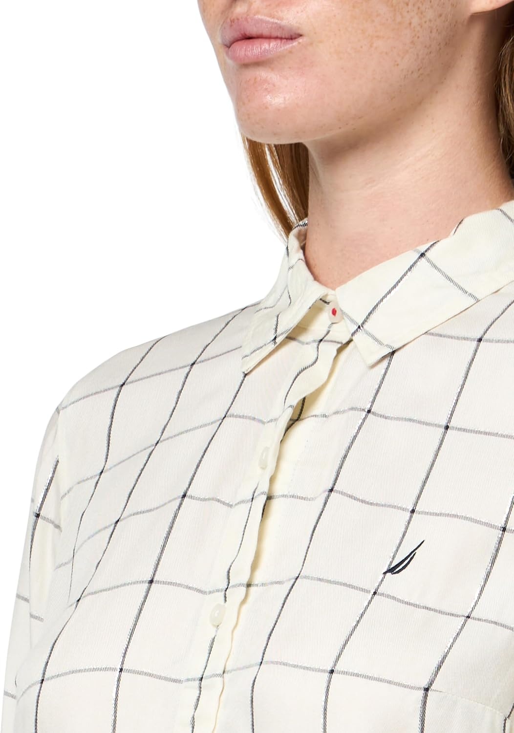 image:imageNautica Womens Button Front Long Sleeve Roll Tab ShirtIvory Multi