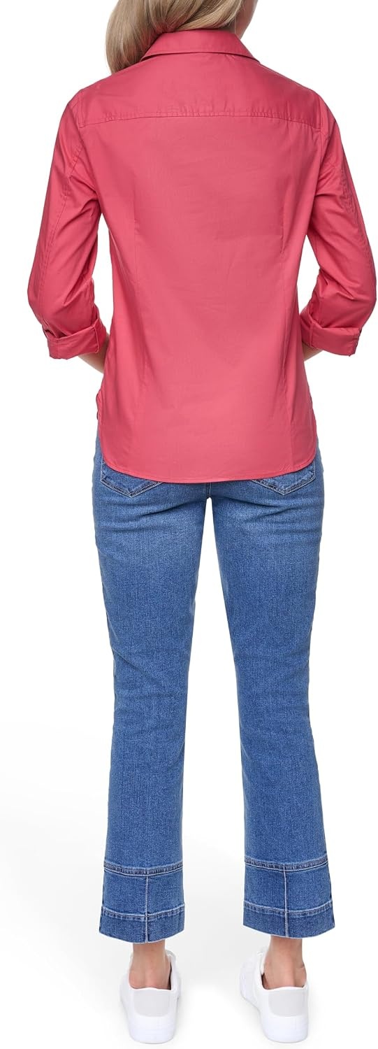 image:imageNautica Womens Button Front Long Sleeve Roll Tab ShirtMineral Red