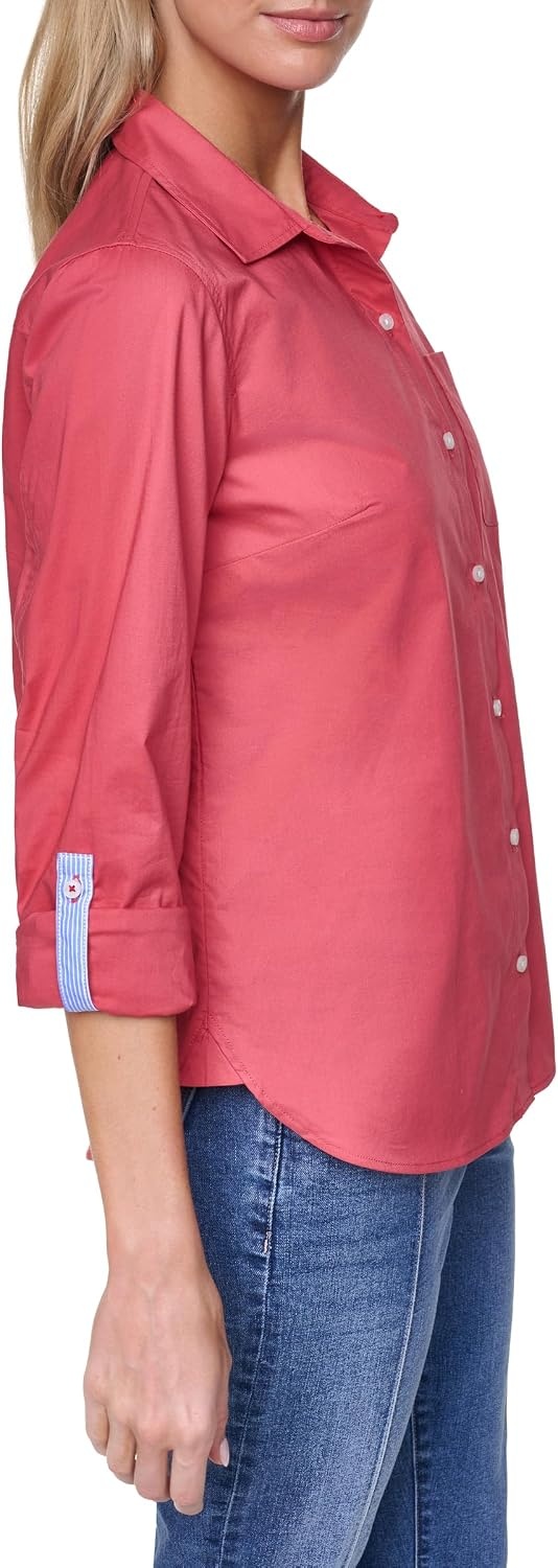 image:imageNautica Womens Button Front Long Sleeve Roll Tab ShirtMineral Red